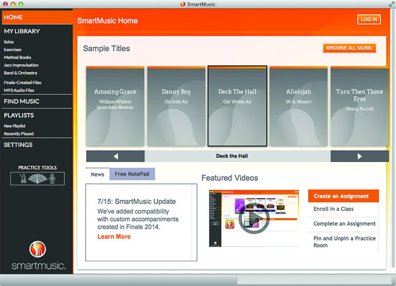 SmartMusic software’s assessment technology and the ability to provide immediate feedback in both visual (green and red notes) and audio formats. It also features a library of repertoire titles.